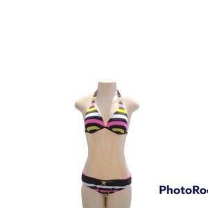 Black Multi Striped Bikini XL